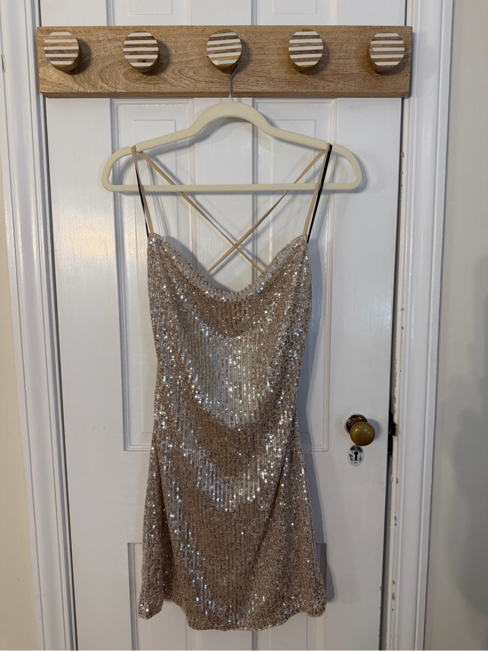 H&M Sequin Slip Dress in Champagne Beige